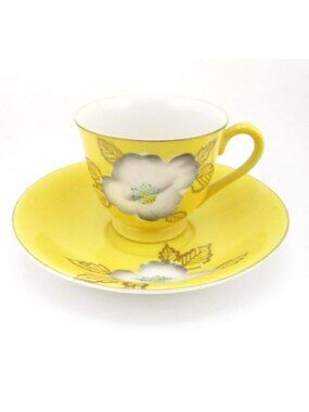 Vintage Tea Cup & saucer Yellow Floral Merit Made In Occupied Japan Hand Painted